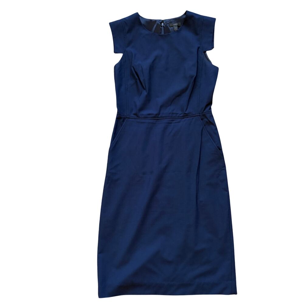 J.Crew Resume Wool Blend Midi Sheath Dress Blue Professional Packets 6T READ* - Picture 2 of 13